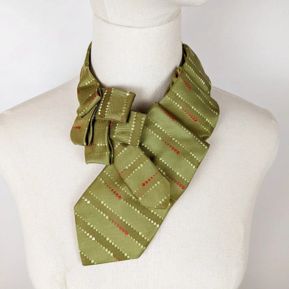 Women's Chartreuse Ascot Scarf - Green Silk Retro Scarf